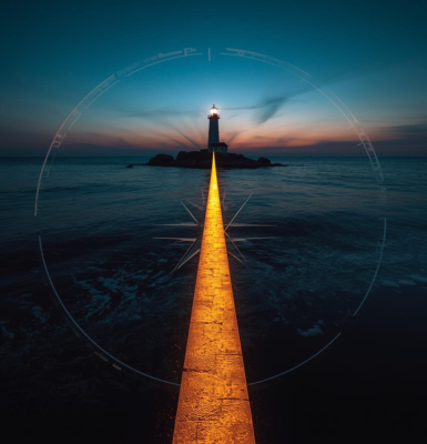A lighthouse at sunset that guides you toward your destination